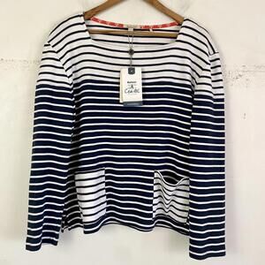BARBOUR navy white stripe long sleeve cotton shirt sz 12